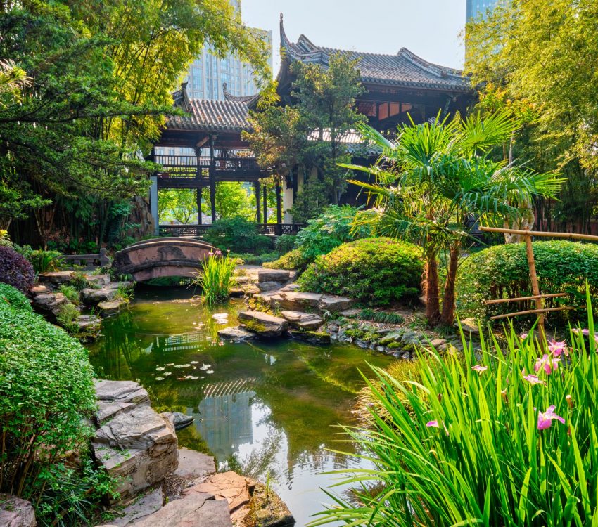 Chinese garden park in China - Wangjiang Pavilion (Wangjiang Tower) Wangjianglou Park. Chengdu, Sichuan, China